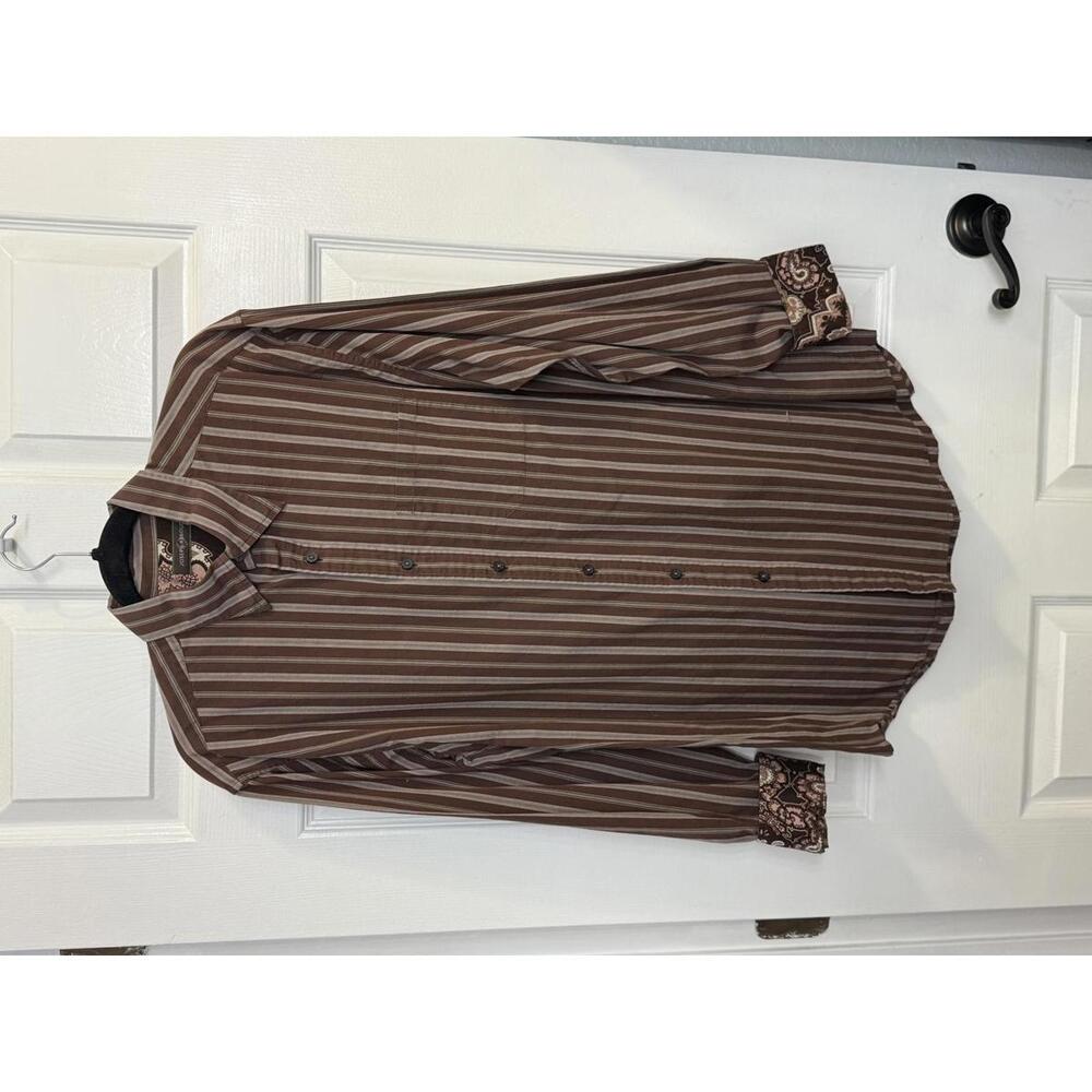 Joseph Abboud Vintage Button Down Brown Striped Shirt Size L